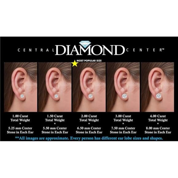 14K Solid Gold Post & Silver Simulated Diamond Stud Earrings-cubic zirconia - Picture 3 of 7